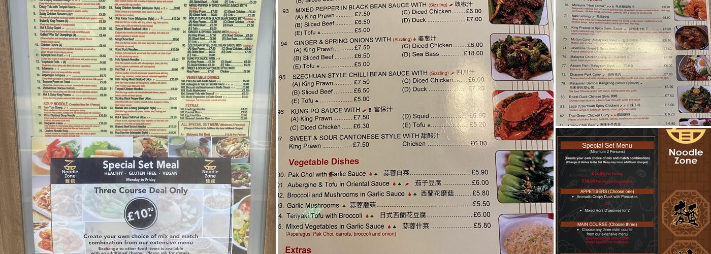 Noodle Zone Restaurant Menu