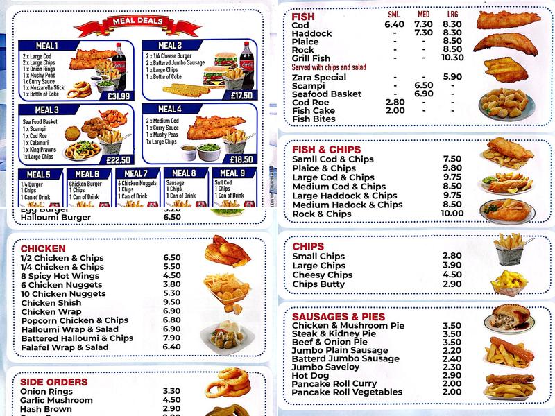 Zara's Fish Bar Menu