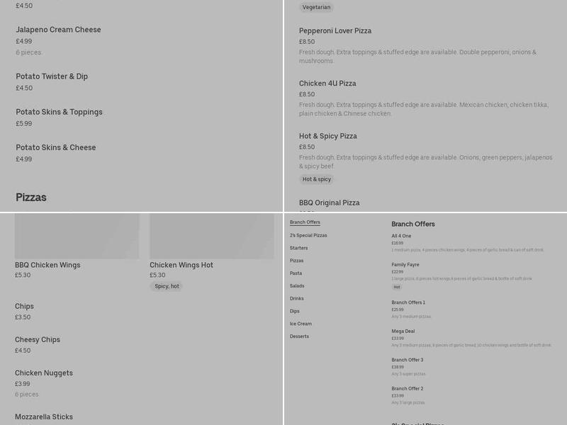 Pizza Hot 4 You Menu