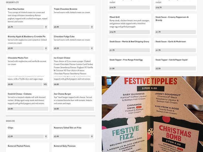 Dog and Pheasant Menu