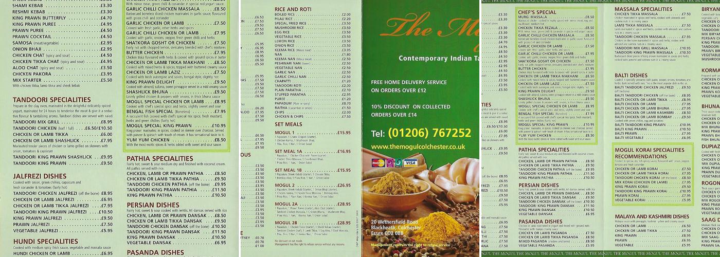 The Mogul Tandoori Menu