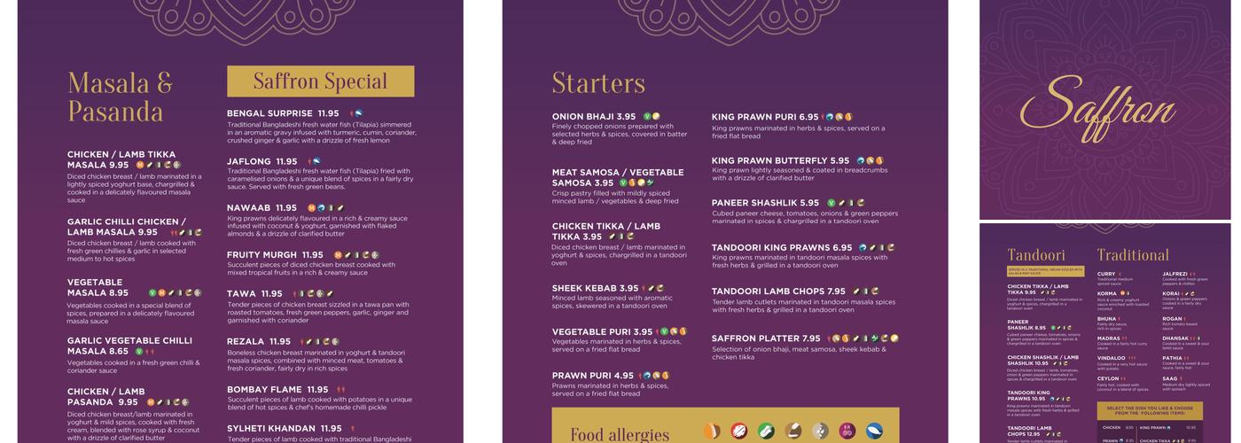 Saffron Wivenhoe Menu