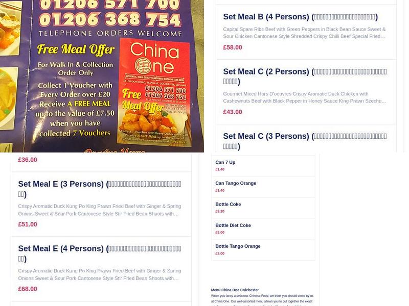 ChinaOne Cantonese Takeaway Menu