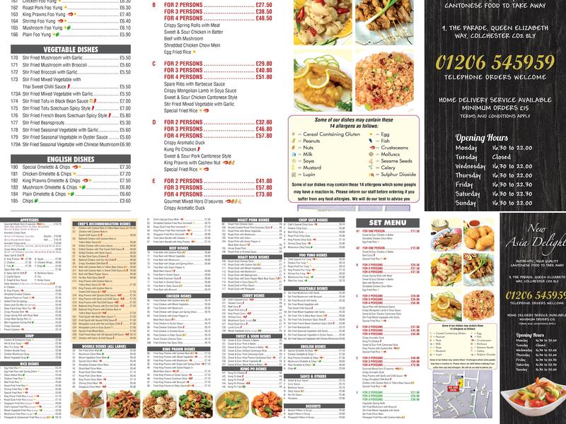New Asia Delight Menu