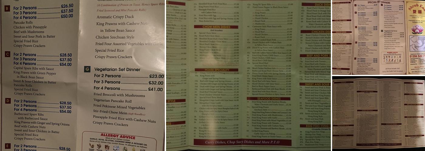 Shrub End Takeaway Menu
