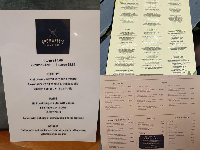 Cromwell's Collingham Menu