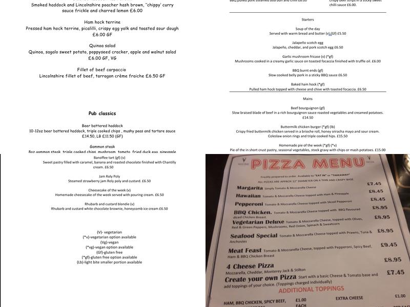 The white Hart Inn Menu