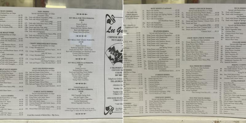 Lee Garden Menu