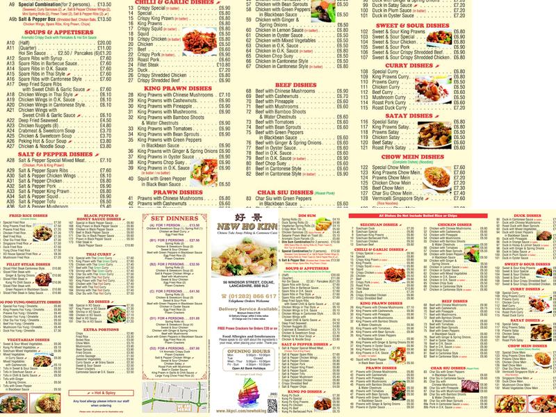 Ho King - Peking and Cantonese Takeaway Menu