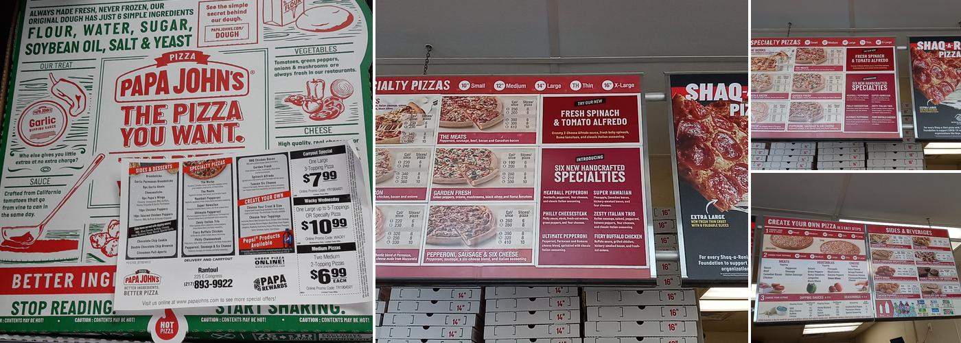 Papa Johns Pizza Menu