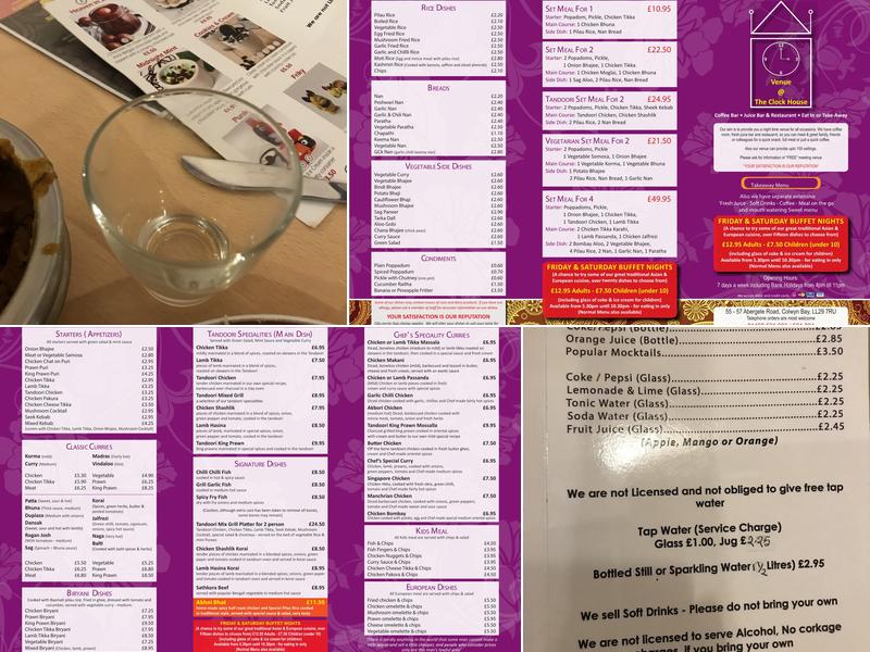 VENUE @ THE CLOCK HOUSE Menu