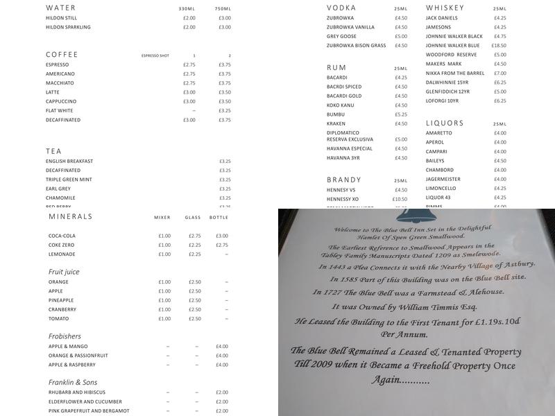 Blue Bell Smallwood Menu