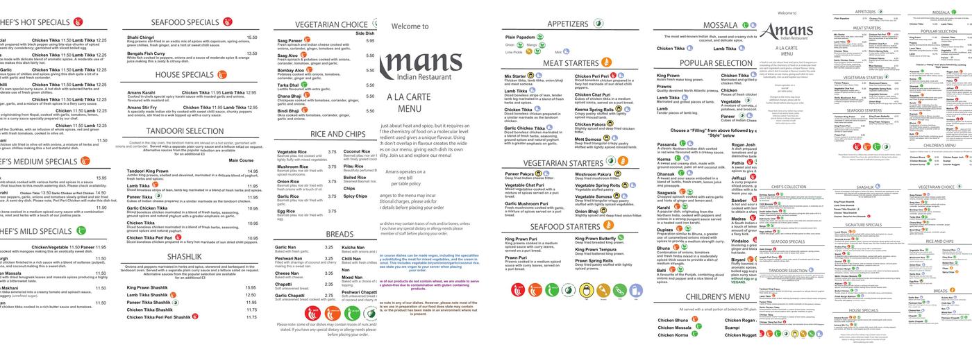 Amans Indian Restaurant Menu
