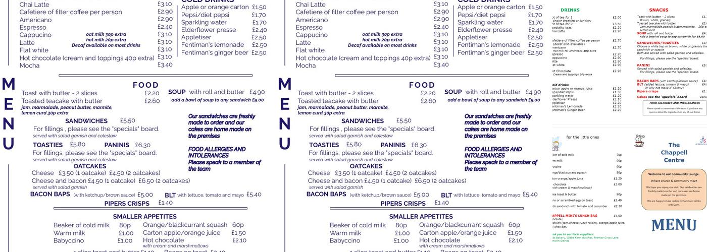 Chappell Centre Menu