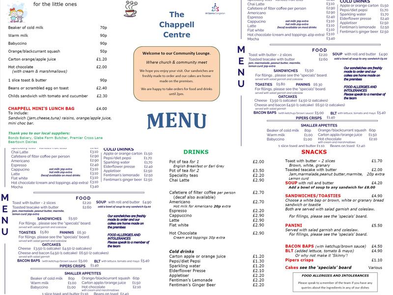 Chappell Centre Menu