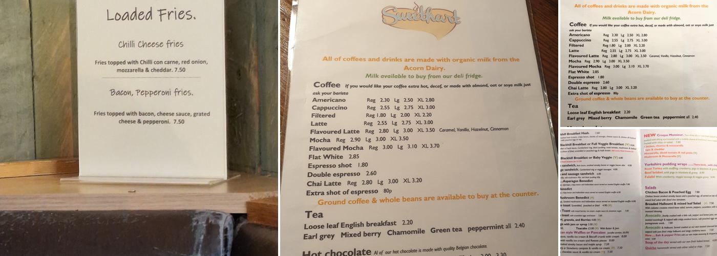 Sweetharts Bakery & Coffee Shop, Consett Menu