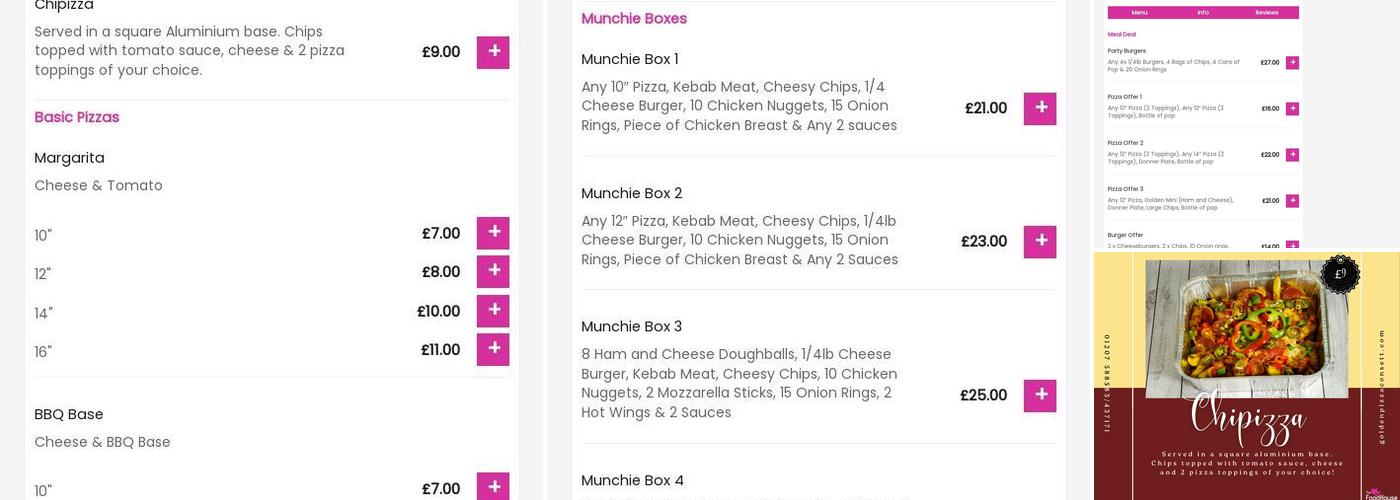 Golden Pizza Consett Menu