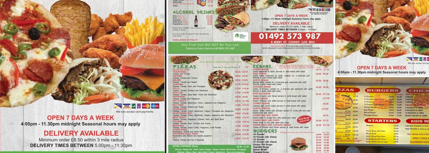 Conwy Kebab, Burger & Pizza House Menu