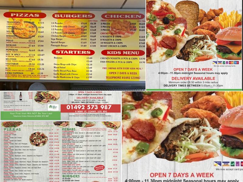 Conwy Kebab, Burger & Pizza House Menu