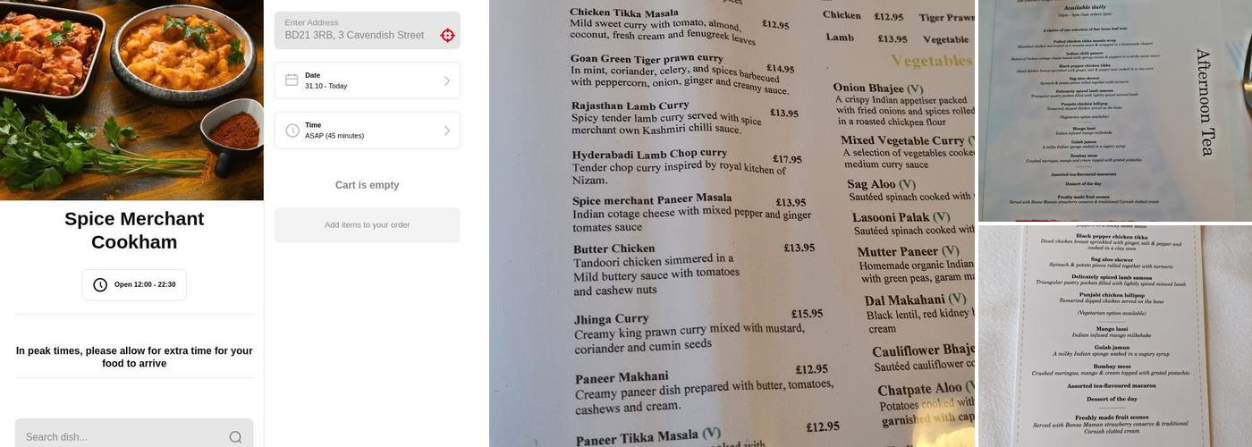 Spice Merchant Cookham Menu