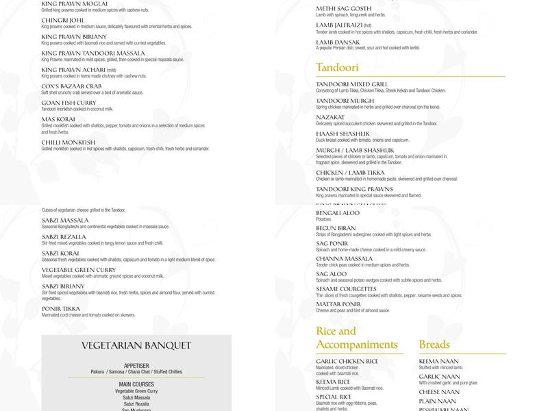 Malik's, Cookham Menu