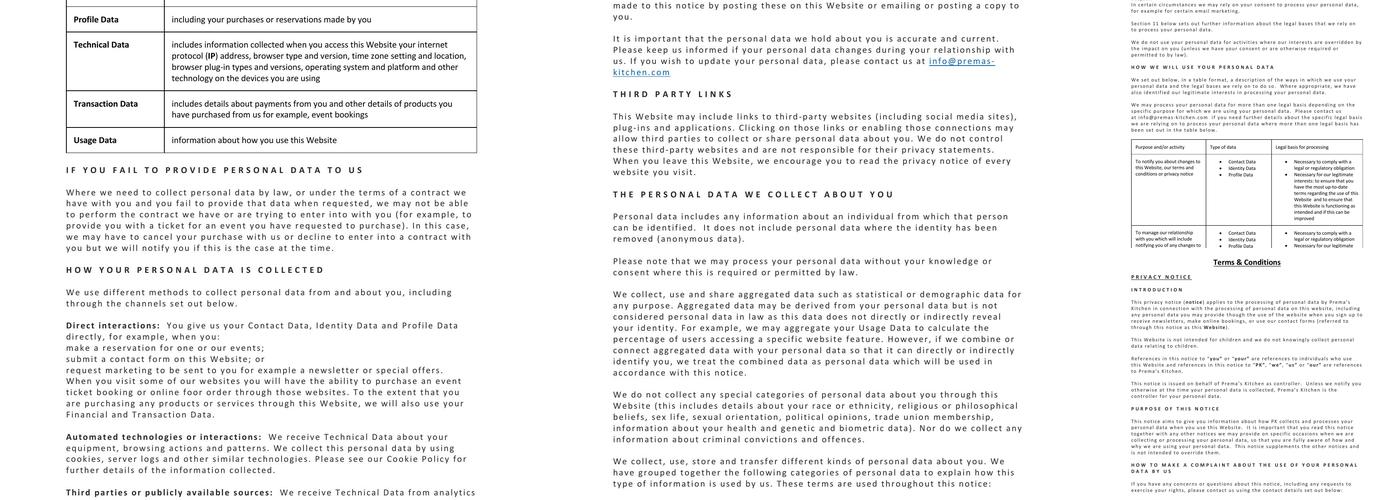 Prema's Kitchen Menu