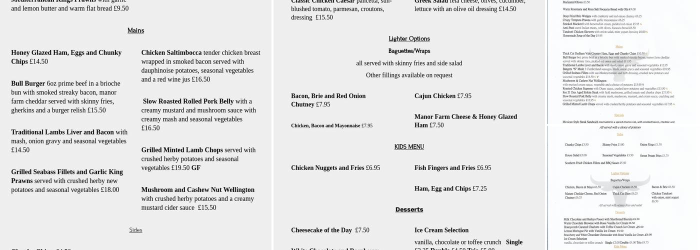 The Bull Corringham Menu