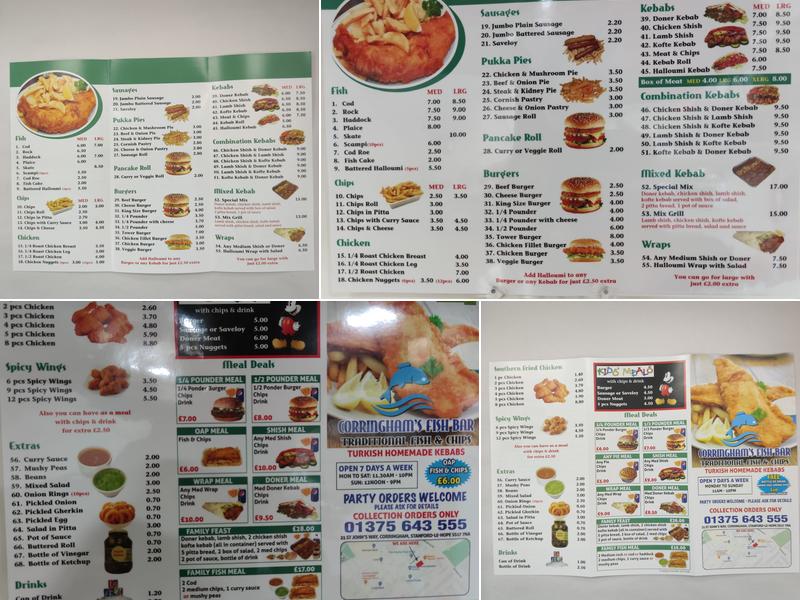 Corringham's Fish Bar Menu