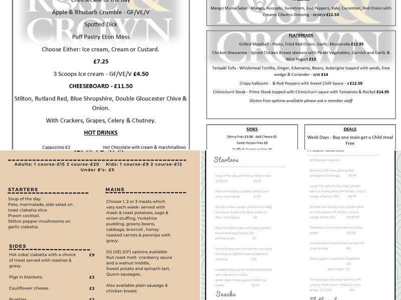 Rose & Crown Menu
