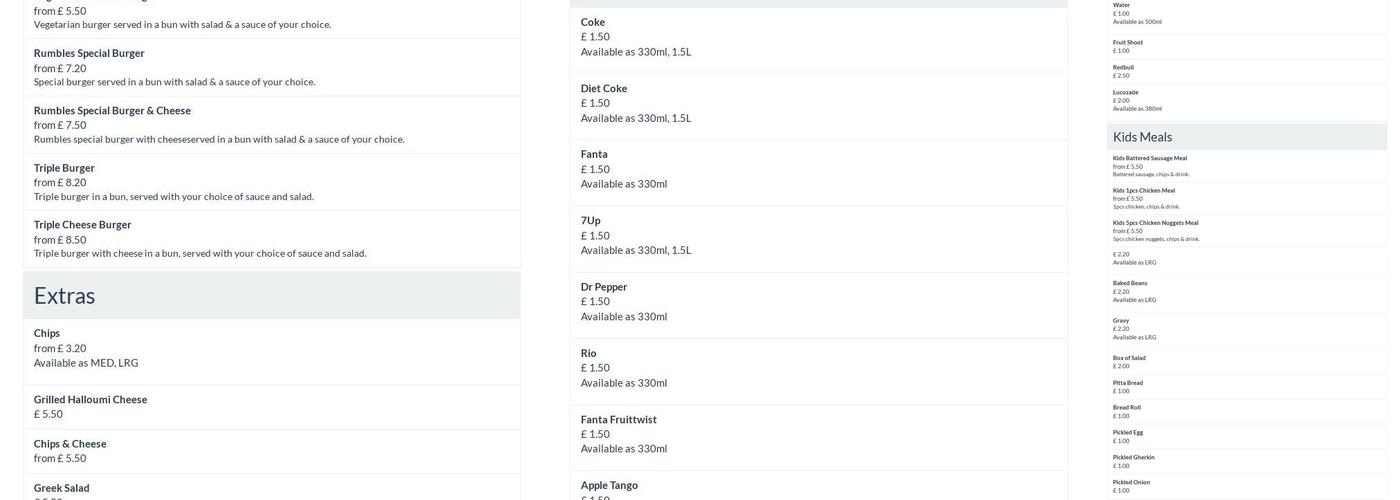 Rumbles Fish Bar Menu