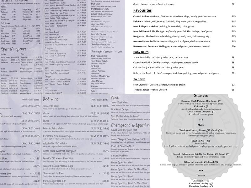 The Blue Bell Gastro Pub Menu