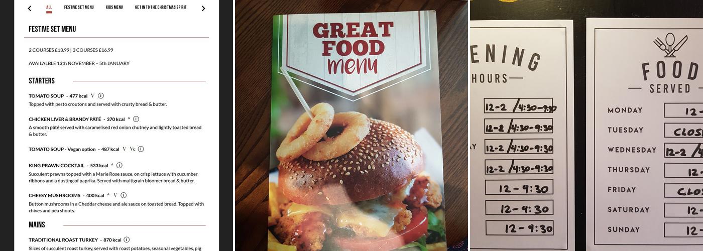 Hallgate Tavern Menu