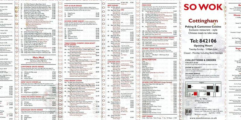SoWok Cottingham Menu