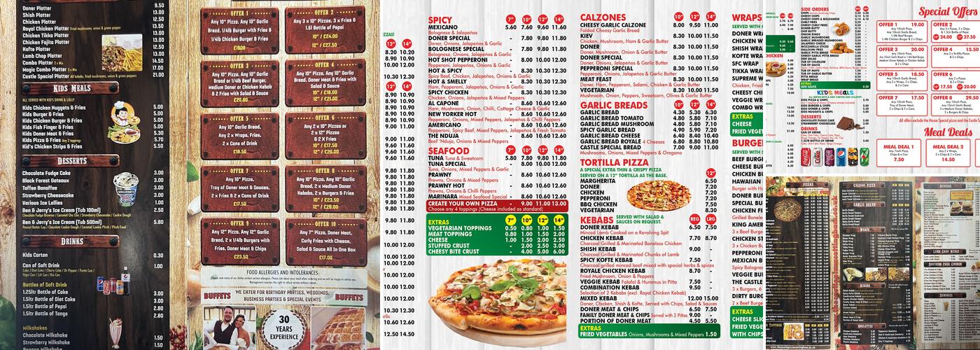 The Castle Pizza Cottingham Menu