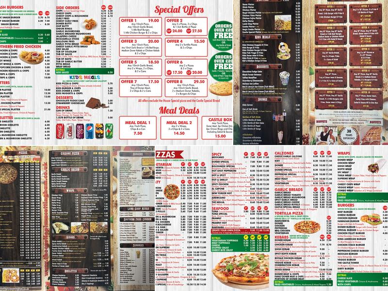 The Castle Pizza Cottingham Menu