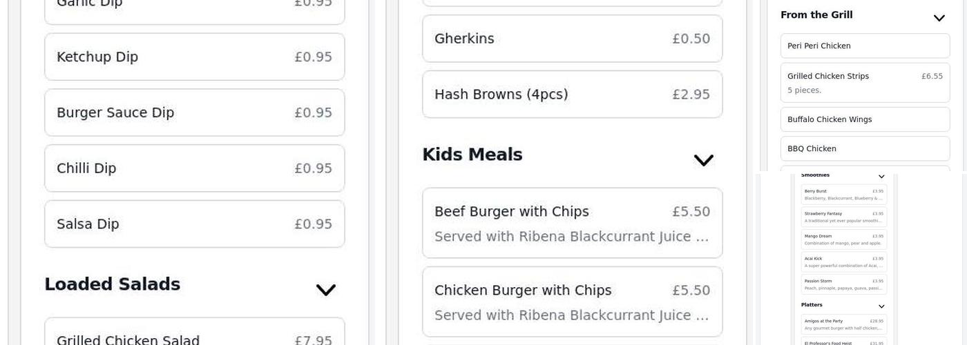 Desperados Gourmet Burgers & Peri Peri Chicken Menu