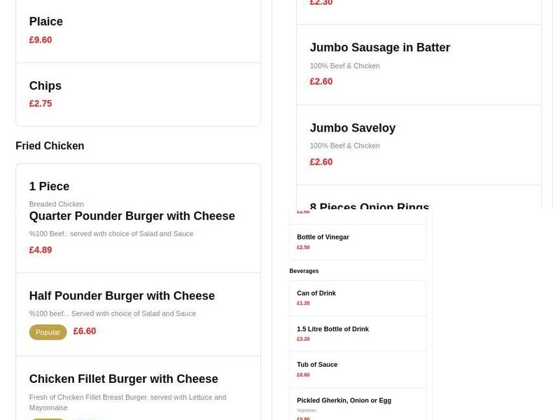 Coulsdon Fish & Chicken Menu