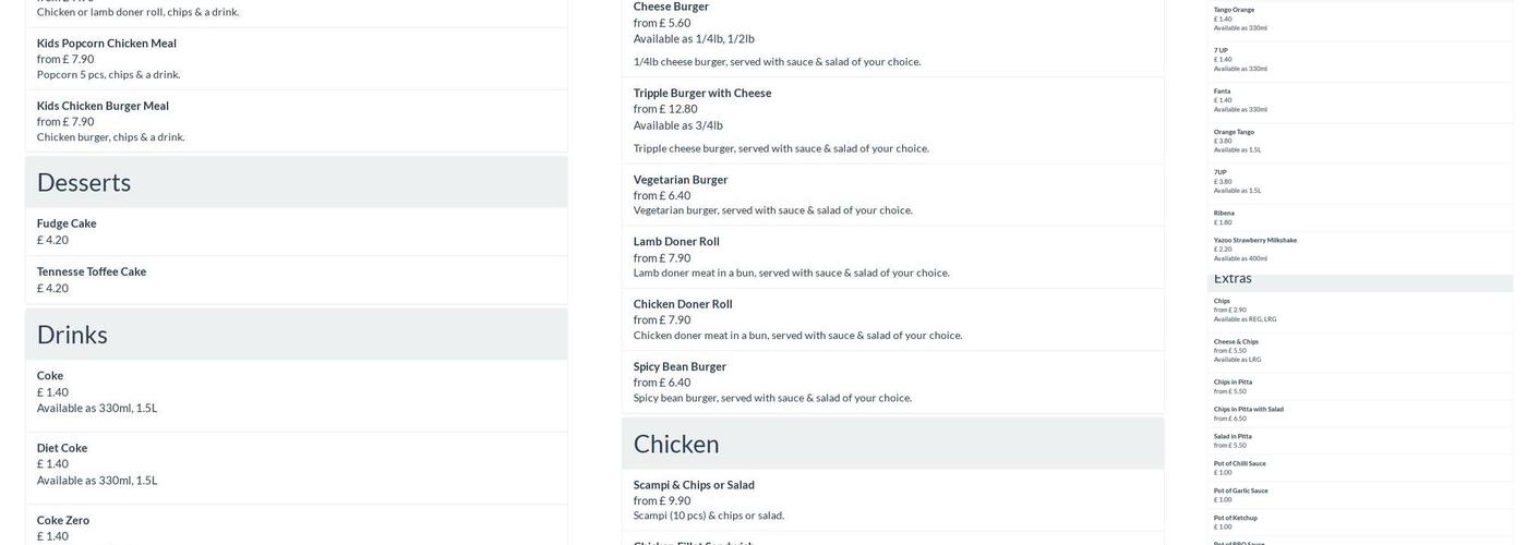 Coulsdon Grill Menu