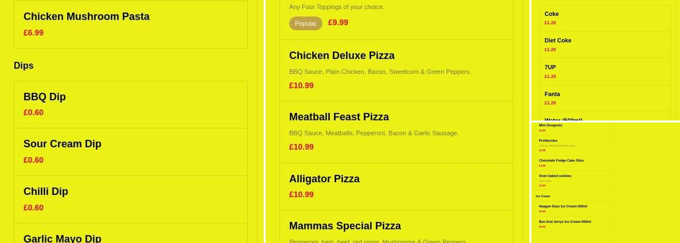 Mammas Pizza Coulsdon/pizza 2 Night Menu