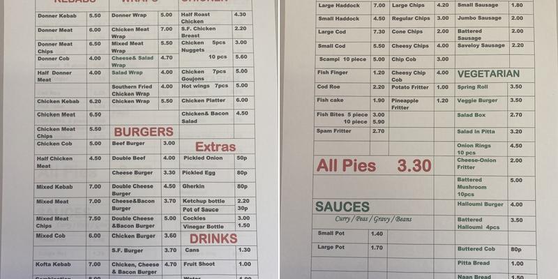 Countesthorpe Fish Bar Menu