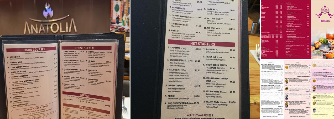 Anatolia Menu