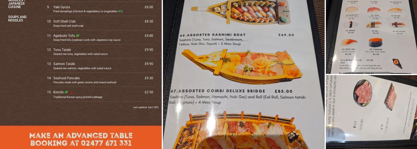 A Sushi Japanese and Korean Restaurant Menu