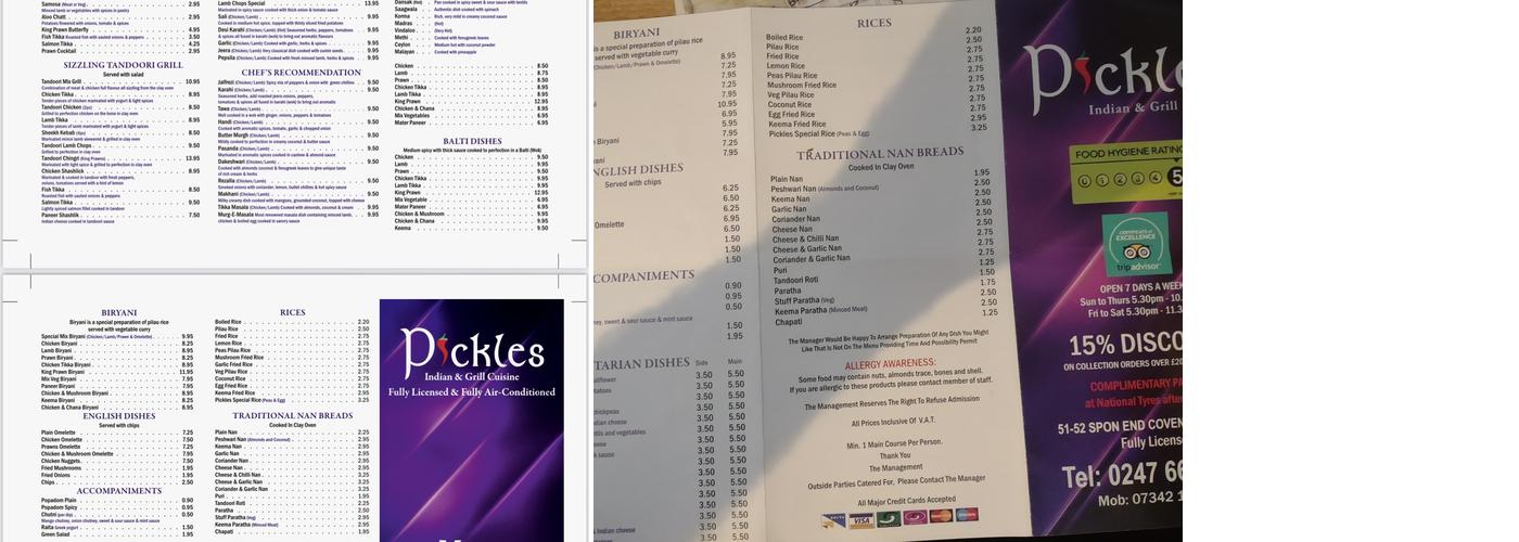 Pickles Indian And Grill Cuisine Menu