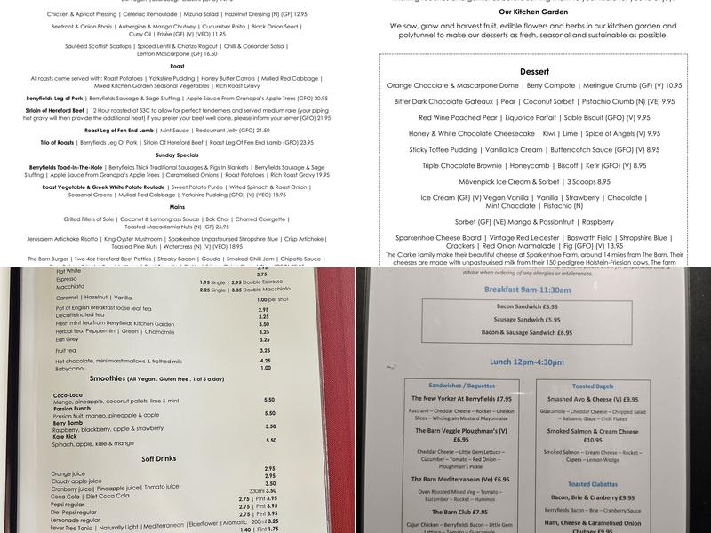 The Barn At Berryfields Menu