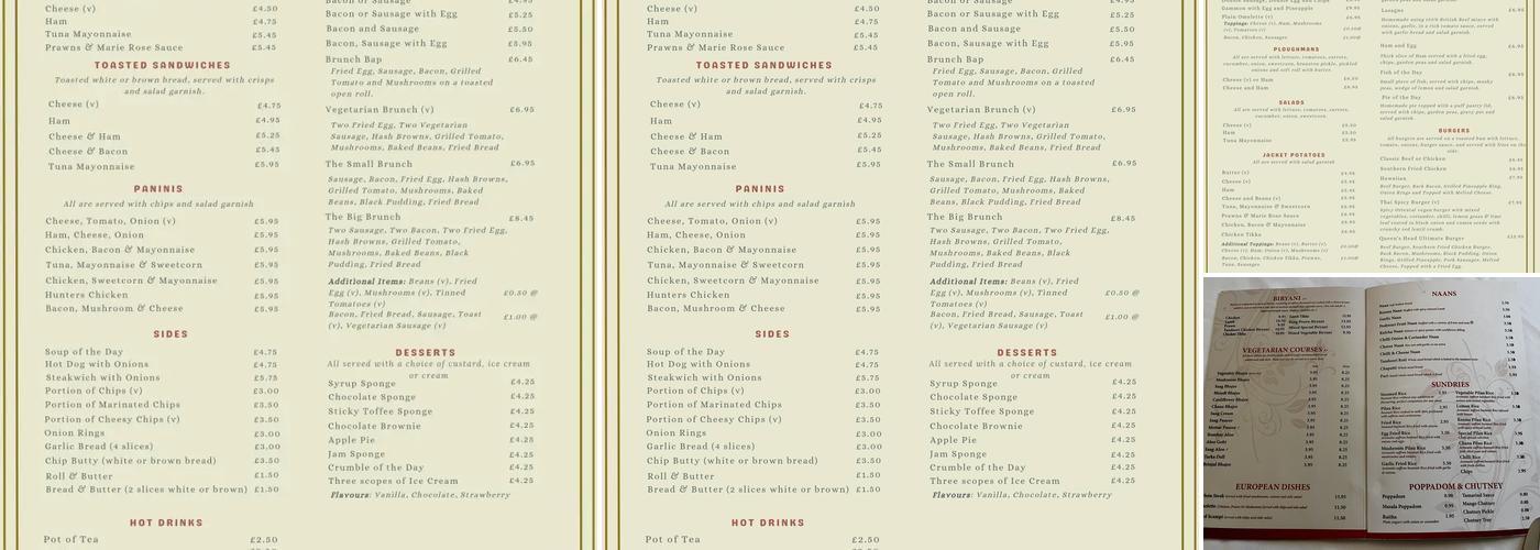 The Queen's Head Menu