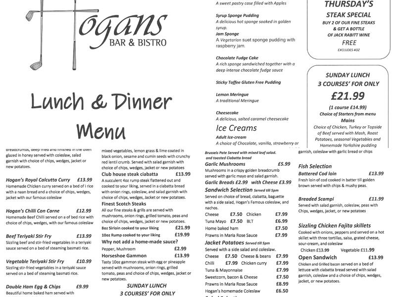Hogans Bar & Bistro Menu
