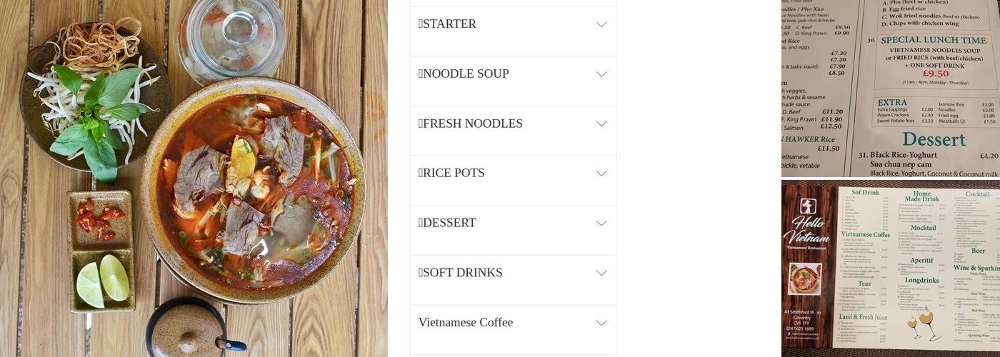 Hello Vietnam Restaurant Coventry Menu