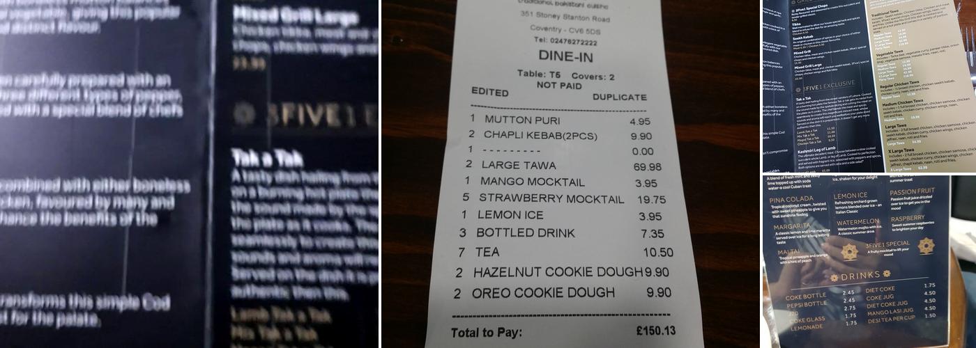 3 Five 1 Restaurant Menu