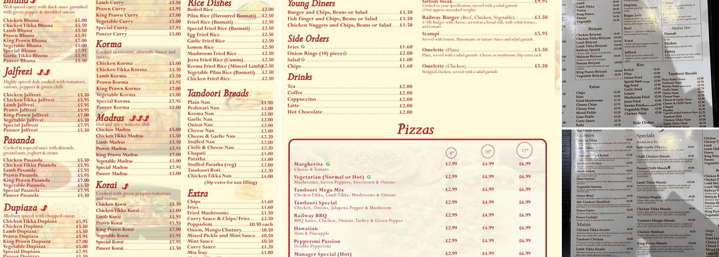 The Railway Bar and Grill Menu