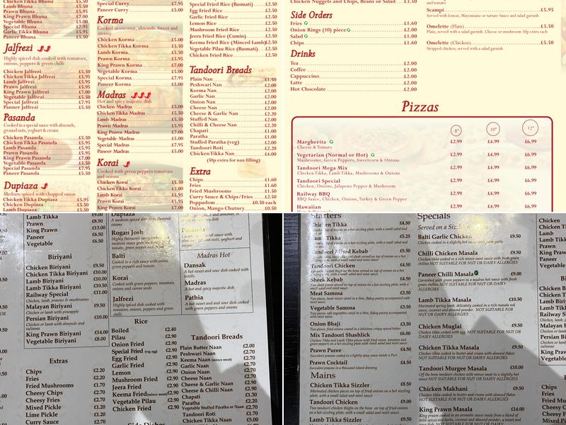 The Railway Bar and Grill Menu